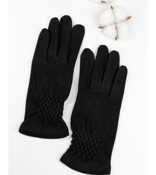 Черные перчатки с жаткой из трикотажа на меху