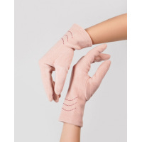 Утепленные розовые перчатки из эко-замши