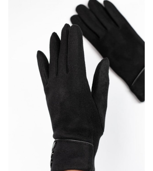 Черные утепленные перчатки с пуговицами на манжетах