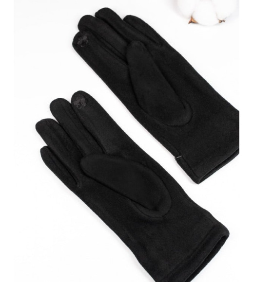 Чорні утеплені рукавички з гудзиками на манжетах