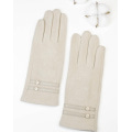 Светло-бежевые перчатки с вставками на манжетах
