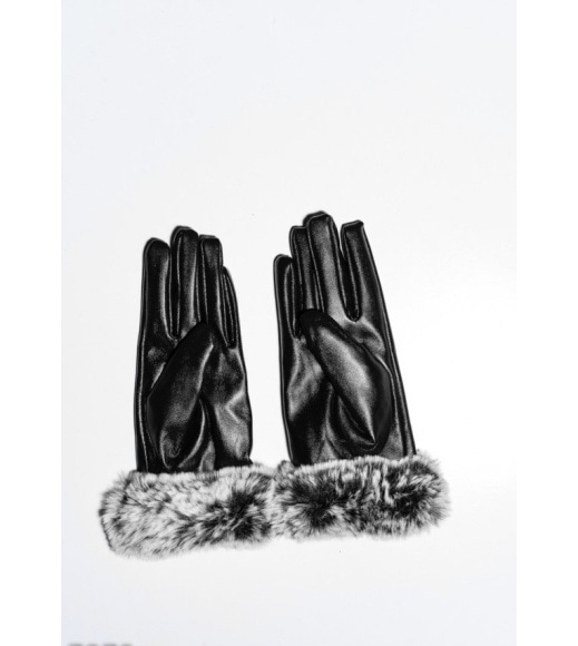 Чорні рукавички з еко-шкіри з хутряними манжетами