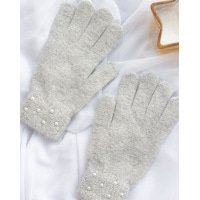 Сірі вовняні рукавички зі стразами на манжетах