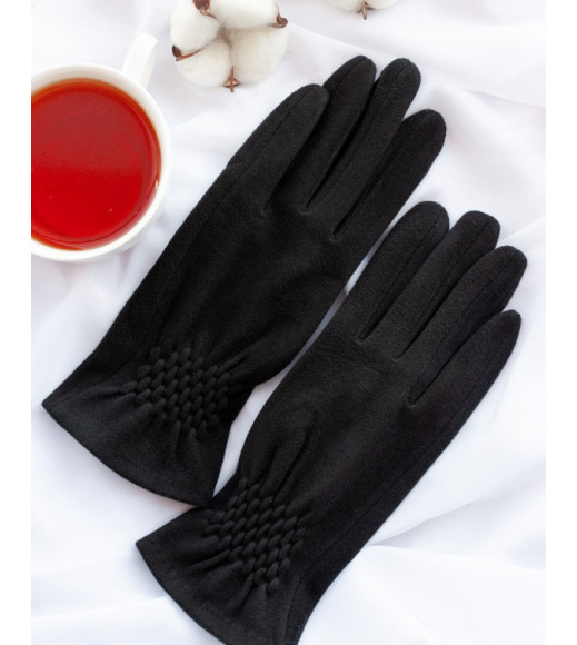 Чорні кашемірові рукавички з жниваркою