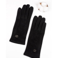 Чорні кашемірові рукавички із вставкою