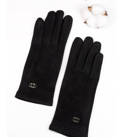 Чорні кашемірові рукавички із вставкою