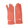 Коричневі рукавички з тонкої глянцевою смужкою та бісером