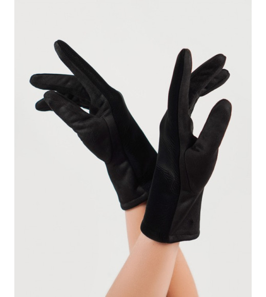 Черные замшевые комбинированные перчатки на меху