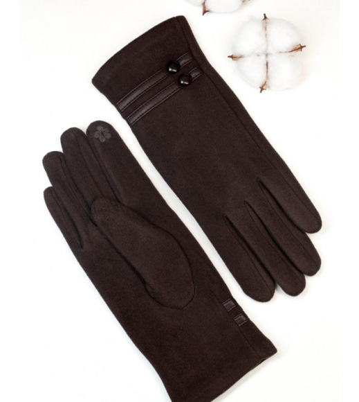 Коричневые перчатки с вставками на манжетах