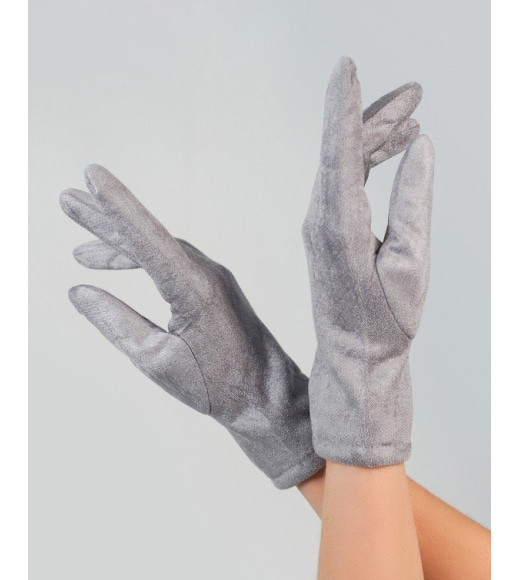 Серые однотонные перчатки из эко-замши на меху