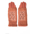 Коричневі рукавички-рукавиці з намистинами і пальчиками дрібної в`язки