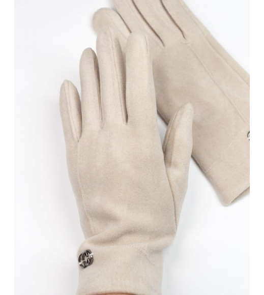 Світло-бежеві кашемірові рукавички із вставкою