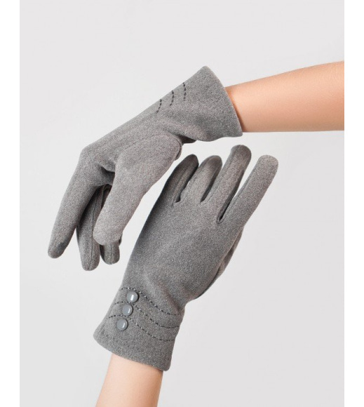 Утеплені сірі рукавички з еко-замші