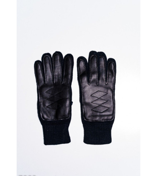 Черные шерстяные демисезонные перчатки с вставками из эко-кожи