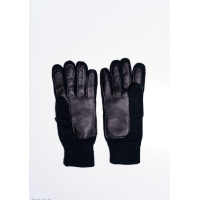 Чорні вовняні рукавички демісезонні з вставками з еко-шкіри