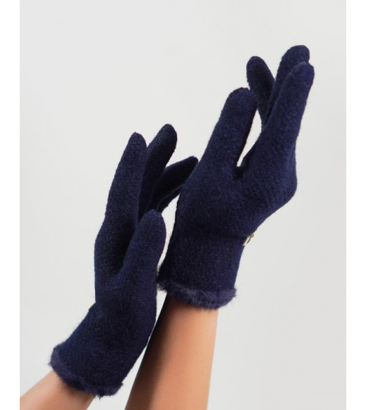 Сині вовняні в`язані рукавички