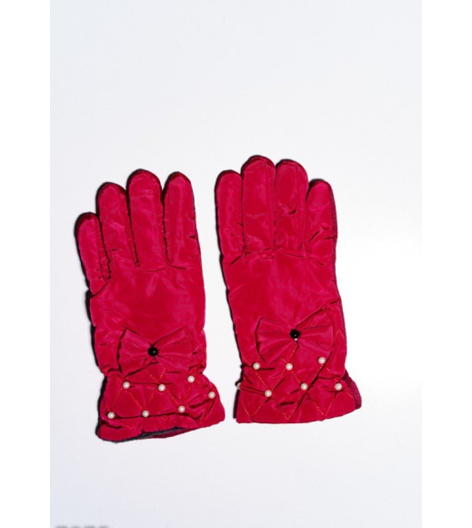 Червоні теплі рукавички з антиковзаючим покриттям і декорованими манжетами