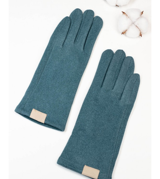 Бірюзові однотонні рукавички з кашеміру