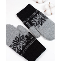 Чорно-сірі вовняні рукавиці зі сніжинкою