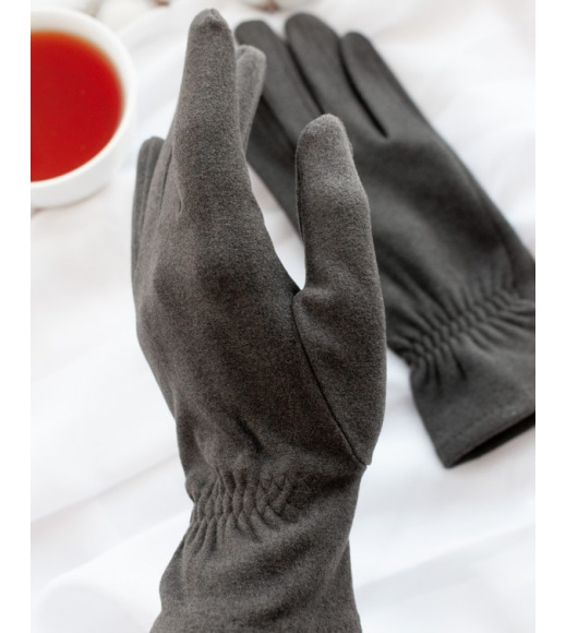Темно-сірі кашемірові рукавички на резинках
