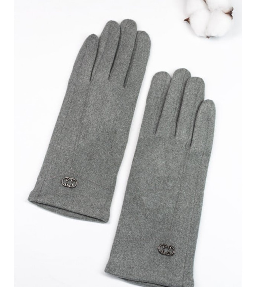Светло-серые кашемировые перчатки с вставкой