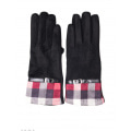 Черные комбинированные перчатки с замшей и клетчатой вставкой