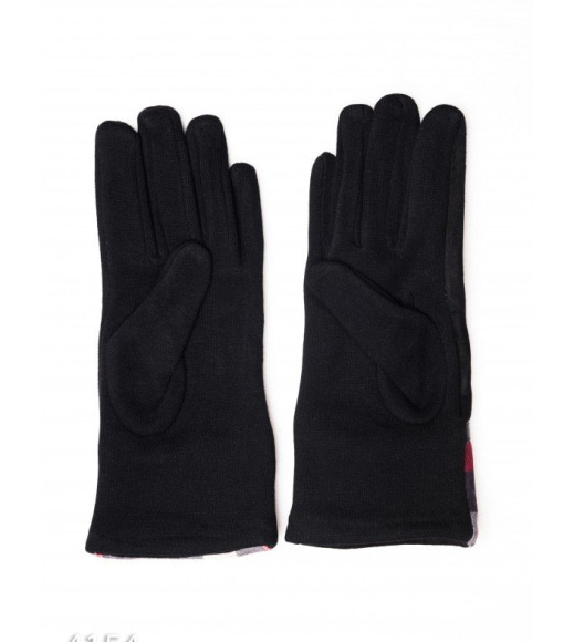 Чорні комбіновані рукавички із замші та картатій вставкою