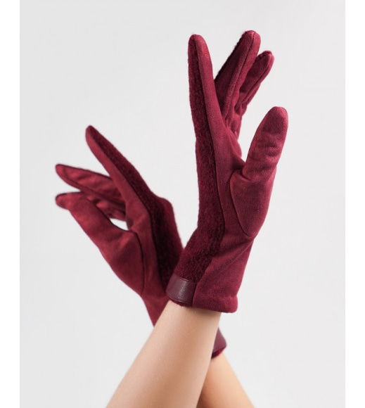 Фиолетовые комбинированные перчатки с фактурной вставкой