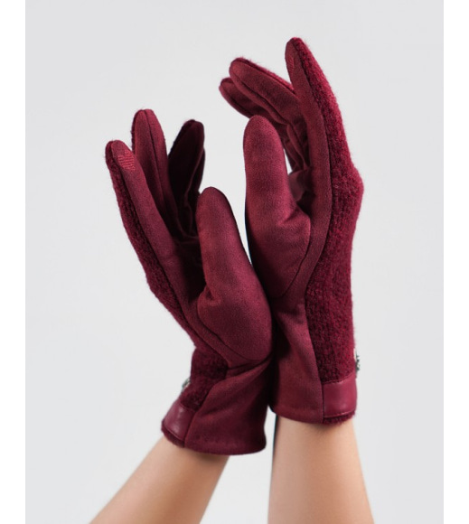 Фіолетові комбіновані рукавички з фактурною вставкою