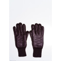 Коричневі вовняні рукавички демісезонні з вставками з еко-шкіри