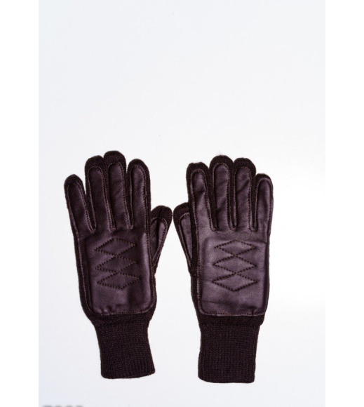 Коричневые шерстяные демисезонные перчатки с вставками из эко-кожи
