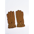 Коричневі теплі рукавички з антиковзаючим покриттям і декорованими манжетами