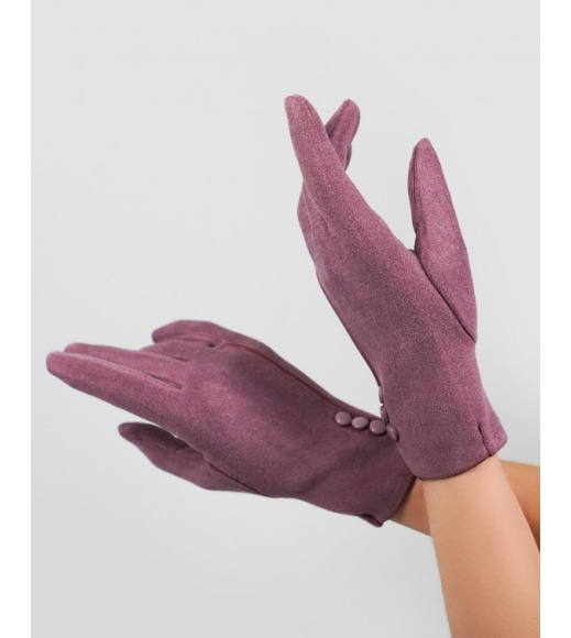 Сиреневые утепленные перчатки из эко-замши