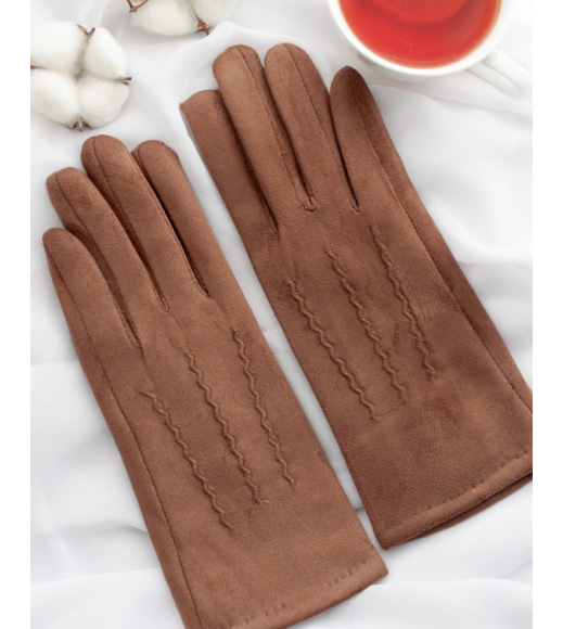 Коричневі рукавички з еко-замші на хутрі