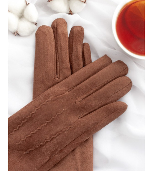 Коричневые перчатки из эко-замши на меху
