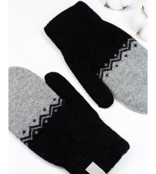 Чорно-сірі вовняні рукавиці