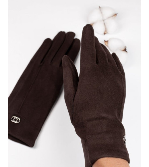 Коричневі кашемірові рукавички із вставкою