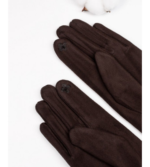 Коричневые кашемировые перчатки с вставкой