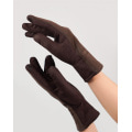Коричневые замшевые теплые перчатки с фактурной вставкой