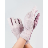 Бузкові комбіновані рукавички з фактурною вставкою