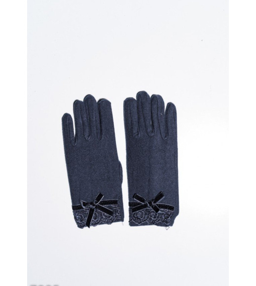 Сірі тонкі флісові рукавички з мереживом і бантом на манжеті