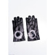 Чорні рукавички з еко-шкіри декоровані хутряними помпонами