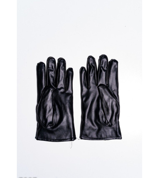 Черные перчатки из эко-кожи декорированные меховыми помпонами