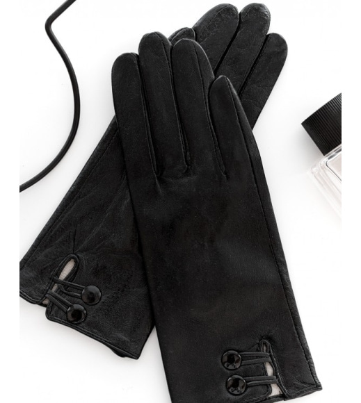 Чорні шкіряні рукавички з виточками