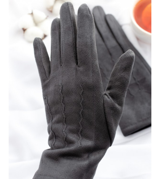 Темно-сірі рукавички з еко-замші на хутрі