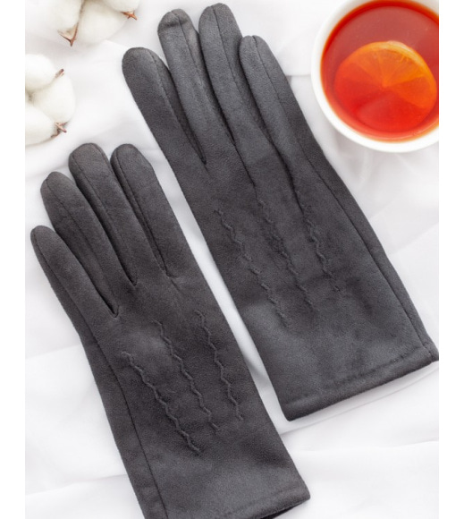 Темно-сірі рукавички з еко-замші на хутрі