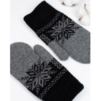 Чорні з темно-сірим вовняними рукавичками зі сніжинкою