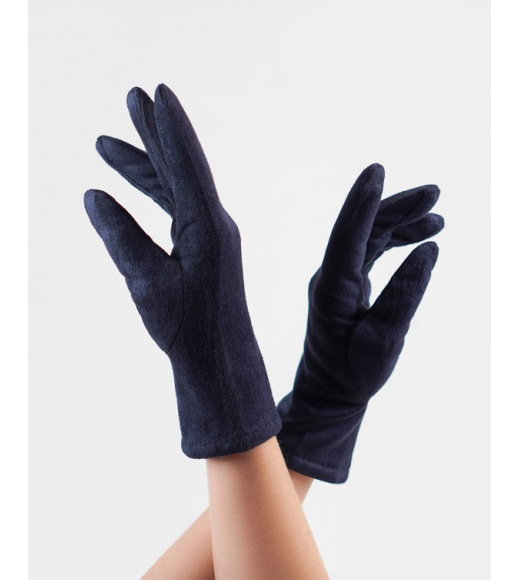 Синие утепленные перчатки из эко-замши