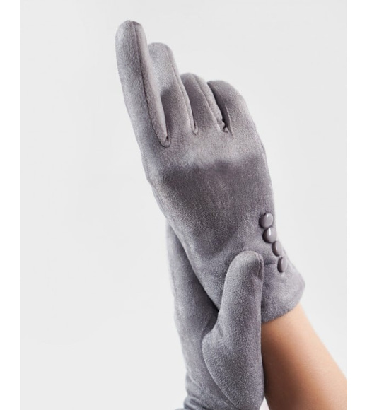 Серые утепленные перчатки из эко-замши