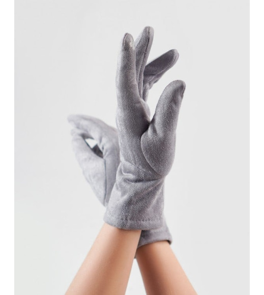 Серые утепленные перчатки из эко-замши